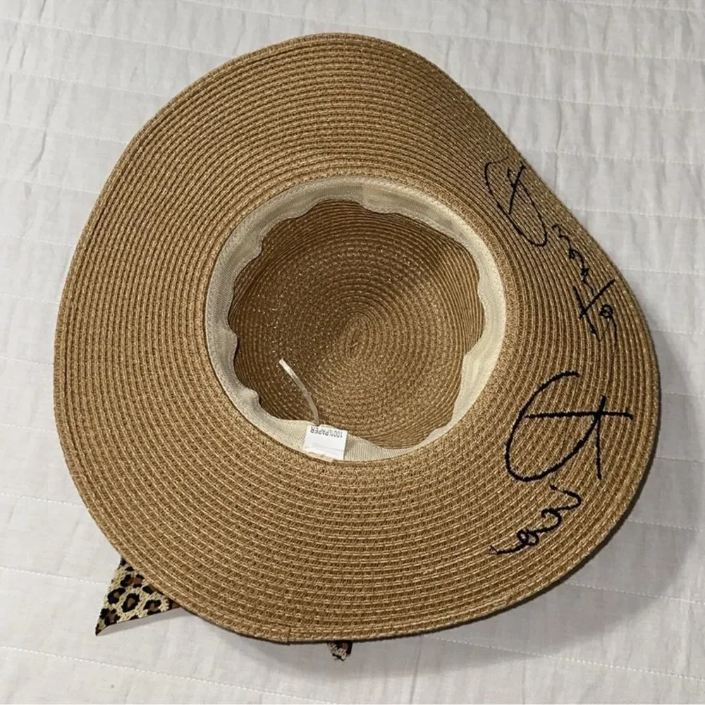 Tan Leopard Gold Tone Chain Scarf Puerto Rico Floppy Hat